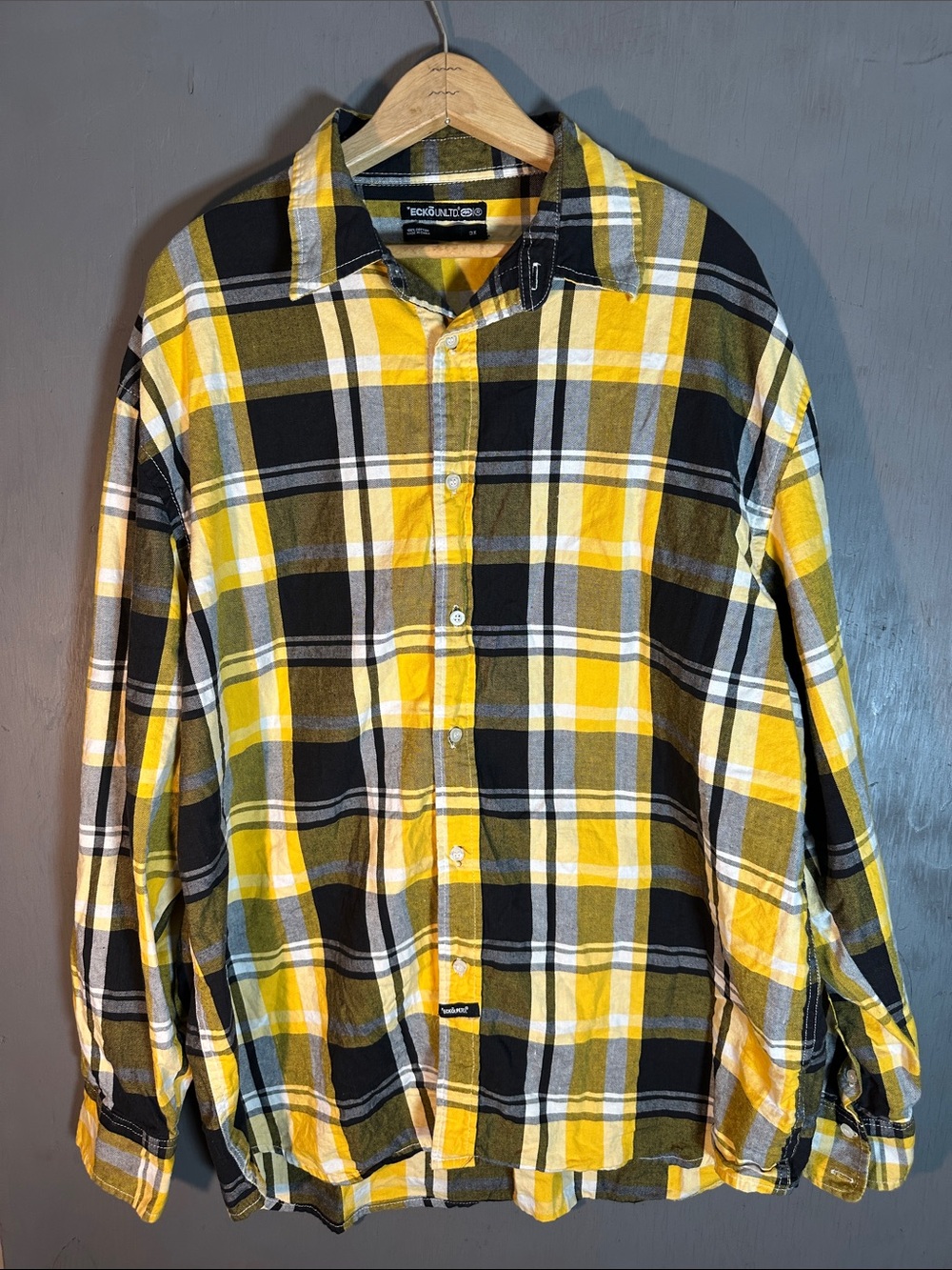 Ecko Unlimited Yellow Black Plaid Button-Down Shirt - Men's